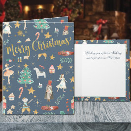 Tarjeta Festiva Todo Nucracker Gold Merry Christmas Blue