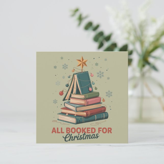 Tarjeta Festiva Todos los libros para Navidades del maestro de nav (Anverso de pie)