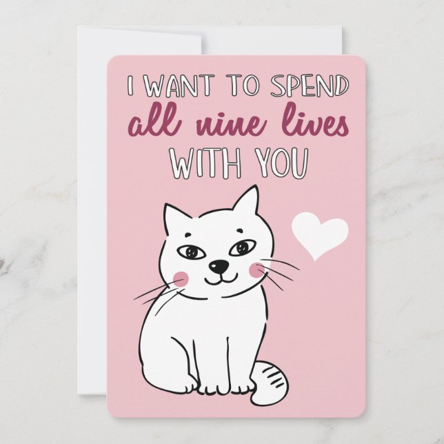 Tarjeta Festiva Todos los nueve viven con ustedes Romantic cat Val (Anverso)