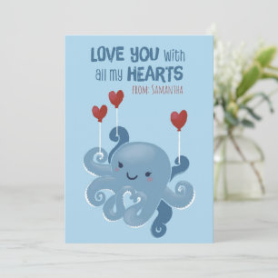 Tarjeta Festiva Todos mis corazones - Pulpo - Día de San Valentín