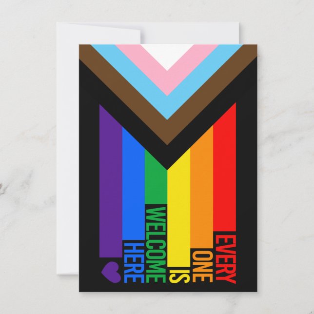 Tarjeta Festiva Todos son bienvenidos aquí (Progreso del Orgullo) (Anverso)