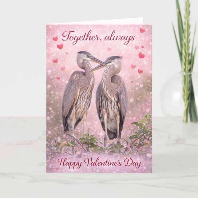 Tarjeta Festiva Together, Always – Romantic Heron Valentine’s Day  (Anverso)