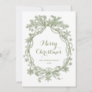 Tarjeta Festiva Toile De Juoy Sage Green Vintage Christmas Photo