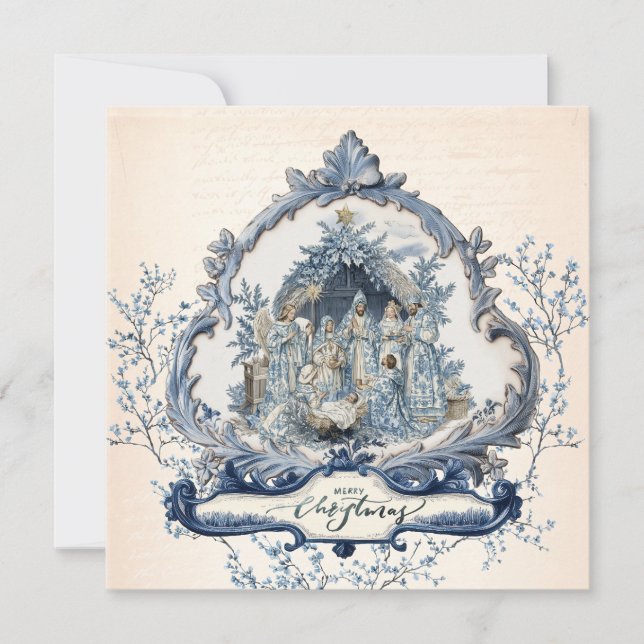 Tarjeta Festiva Toile francés | Chinoiserie Natividad (Anverso)