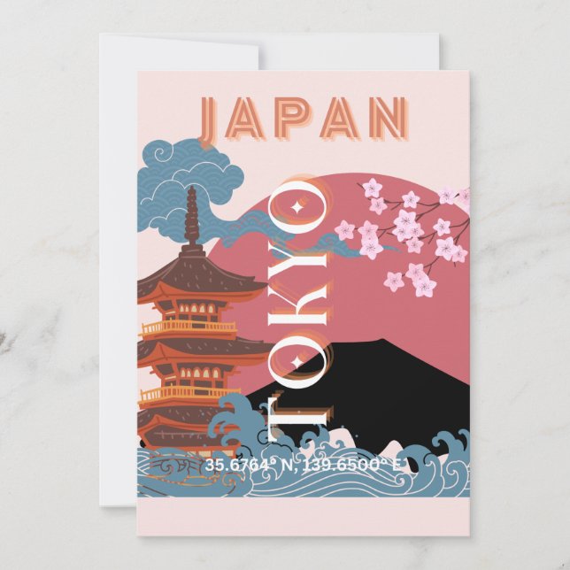 Tarjeta Festiva Tokio Japón: Arte de viajes, arte de viajes retro (Anverso)