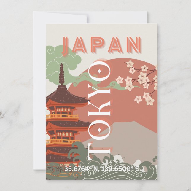 Tarjeta Festiva Tokio Japón: Arte de viajes, arte de viajes retro (Anverso)