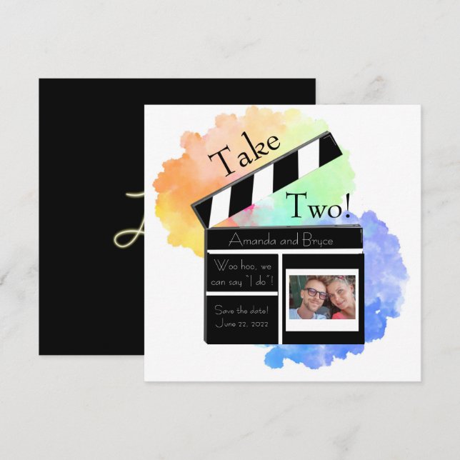 Tarjeta Festiva Toma 2 salva la fecha nube arcoíris (Anverso / Reverso)