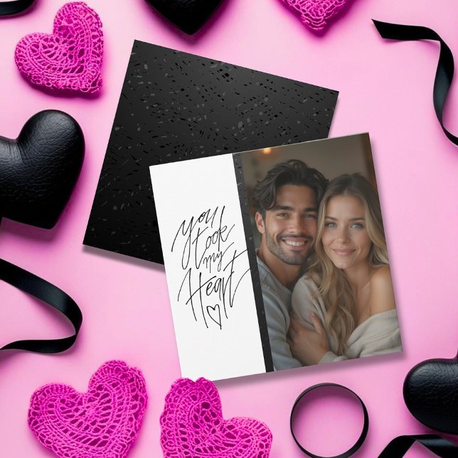 Tarjeta Festiva Tomaste mi Corazón Limpio Negro San Valentín (You took my Heart Clean Black Valentine’s Holiday Card)