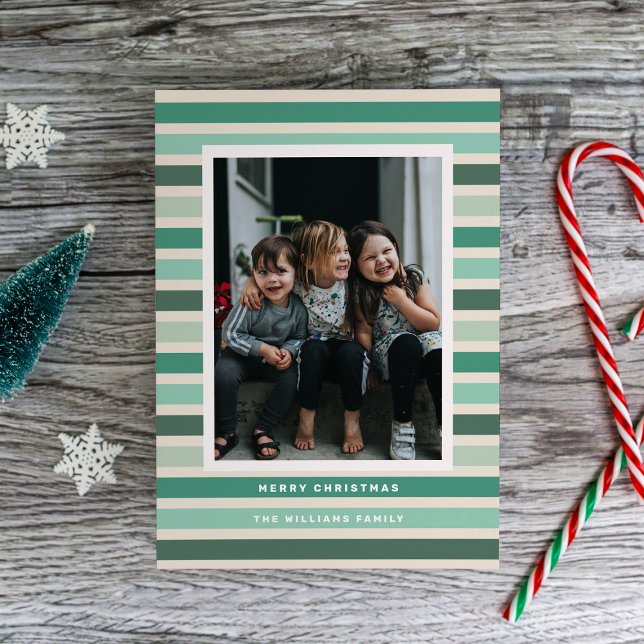 Tarjeta Festiva Tonos de rayas retro de Navidades de fotografía ve (Subido por el creador)