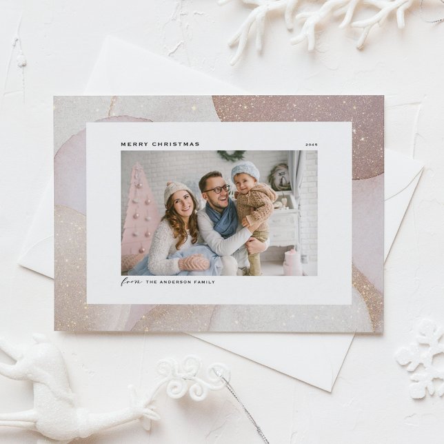 Tarjeta Festiva Tonos malvados y acentos Purpurinas Navidades de f (Blush, Mauve & Neutral Tones with Glitter Accents Photo Christmas Holiday Card)