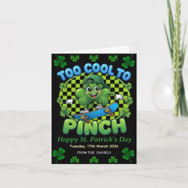 Tarjeta Festiva Too Cool to Pinch Skateboard Shamrock St. Patricks