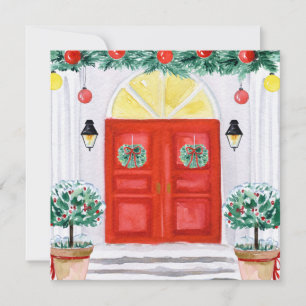 Tarjeta Festiva Topiario De La Puerta Delantera De La Casa Decorad