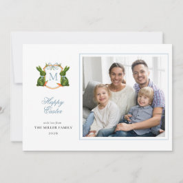 Tarjeta Festiva Topiary Bunny Monogram Easter Photo greetings