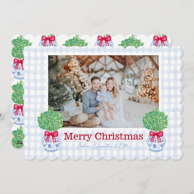 Tarjeta Festiva Topiary Chinoiserie Pot Bow (Anverso / Reverso)