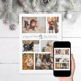 Tarjeta Festiva Toque de Collage de fotos mínimo Holly Feliz