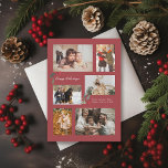 Tarjeta Festiva Toque de rojo de Collage de fotos mínimo holly<br><div class="desc">6 áreas de fotos en varias orientaciones; el "marco" rojo arándano se puede cambiar a cualquier color en el editor; más o escalar los acentos huecos para que se adapten a tu texto y fotos. ¡Elige también tus propias fuentes! Agregue un mensaje al reverso o más fotos si lo desea....</div>