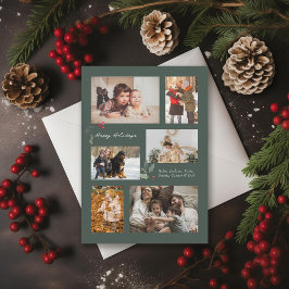 Tarjeta Festiva Toque de verde de Collage de fotos mínimo holly