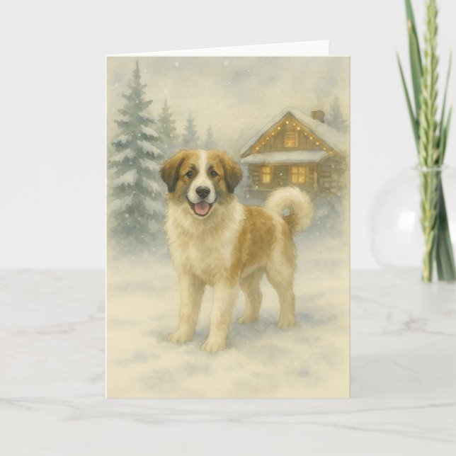 Tarjeta Festiva Tornjak Holiday Glow – Watercolor Winter Card (Anverso)