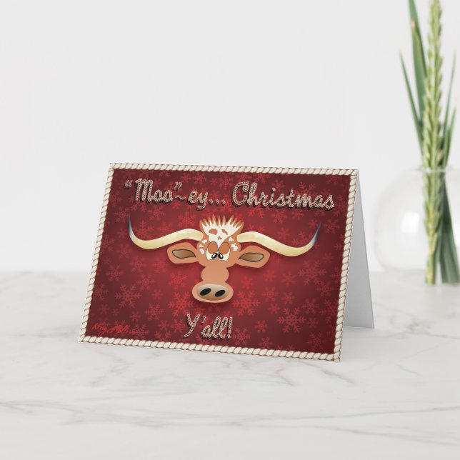 Tarjeta Festiva Toros Longhorn Cómicos (Anverso)