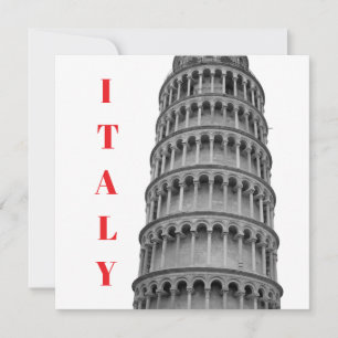 Tarjeta Festiva Torre de Pisa inclinada en blanco y negro Italia