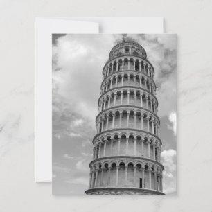 Tarjeta Festiva Torre de Pisa inclinada en blanco y negro Italia