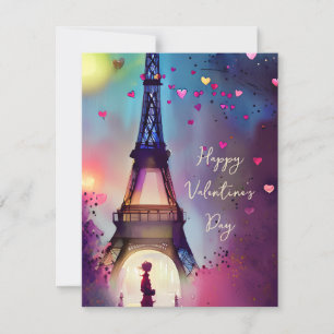 Tarjeta Festiva Torre Eiffel acuarela valentín vacaciones