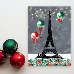 Tarjeta Festiva Torre Eiffel de Invierno, globos Navidades por noc
