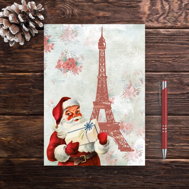 Tarjeta Festiva Torre Eiffel de la Viña, Santa, Navidades de París (Subido por el creador)