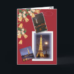 Tarjeta Festiva Torre Eiffel, navidades brillantes<br><div class="desc">Joyeux Noel,  de parís con amor,  saludos navideños con brillantes bocetos de la Torre Eiffel y de parís,  muestra que te interesa enviar saludos encantadores,  exquisitas obras de arte por dentro y por fuera,  foto y ilustracion digital original de judithchengart</div>