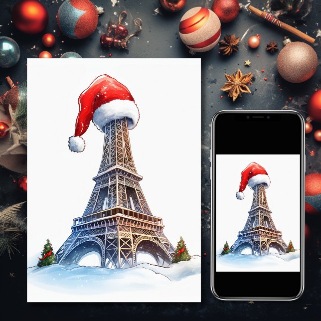 Tarjeta Festiva Torre Eiffel, Navidades de vacaciones de Santa Hat (Subido por el creador)