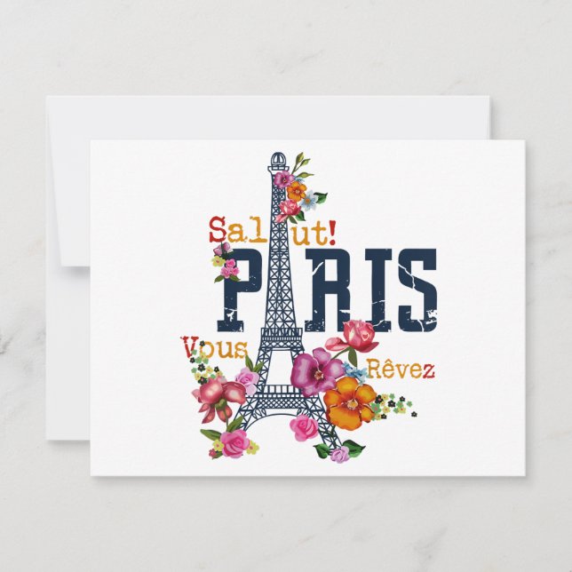 Tarjeta Festiva Torre Eiffel Paris Shirt Salut Flowt Paris Fra (Anverso)
