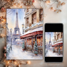 Tarjeta Festiva Torre Eiffel, Paris Street Watercolor Navidades