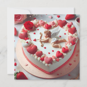 Tarjeta Festiva Torta con forma de corazón de Cupido para San Vale