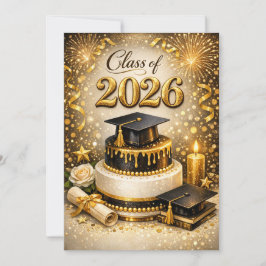 Tarjeta Festiva Torta de graduación dorada y negra