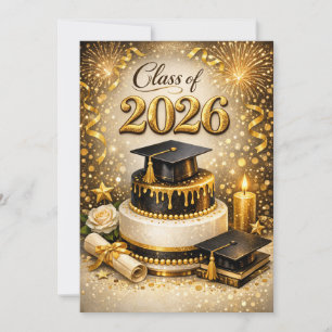 Tarjeta Festiva Torta de graduación dorada y negra