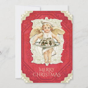 Tarjeta Festiva Torta de Navidades holly, chef de ángeles de época