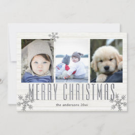 Tarjeta Festiva Torta de nieve plateada 3 Collage de fotos merry