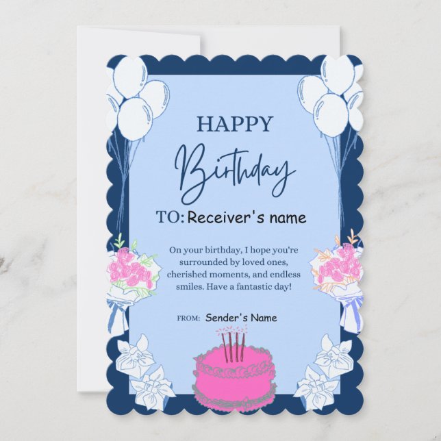 Tarjeta Festiva Torta digital de Personalizable de cumpleaños (Anverso)
