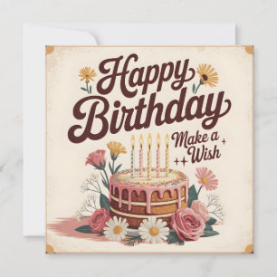 Tarjeta Festiva Torta Floral Vintage "Feliz Cumpleaños - Haz un De