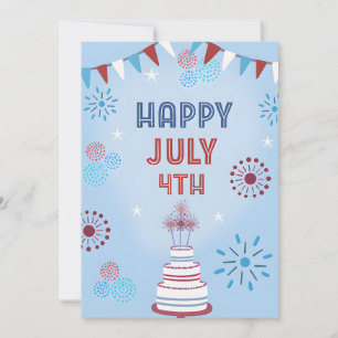 Tarjeta Festiva Torta Patriótica Feliz 4 de Julio Independencia de