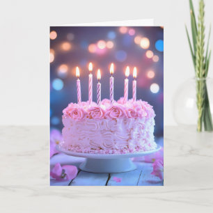Tarjeta Festiva Torta Rosa Dulce Cumpleaños