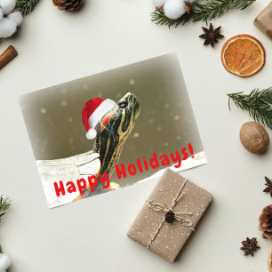 Tarjeta Festiva Tortuga con gorro rojo de Santa divertida