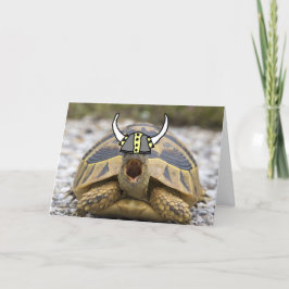 Tarjeta Festiva Tortuga con un Gorra vikino en blanco