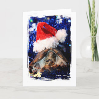 Tarjeta Festiva Tortuga de musgo con boca de Santa Hat abierta