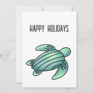 Tarjeta Festiva tortuga marina pintada con acuarela azul verde de 
