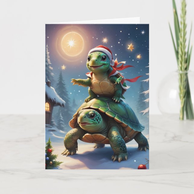 Tarjeta Festiva Tortugas Navideñas (Anverso)