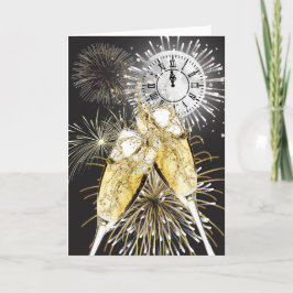 Tarjeta Festiva Tosta de champán y luna de Año Nuevo