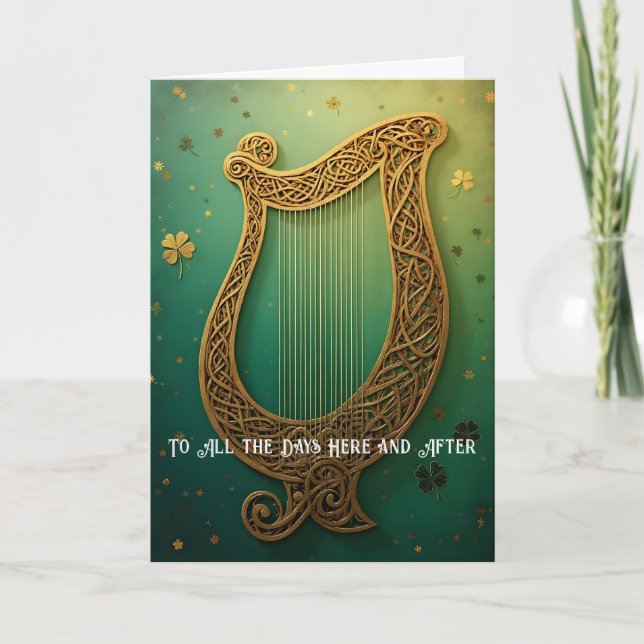 Tarjeta Festiva Tostada irlandesa de Golden Harp San Patrick's Day (Anverso)