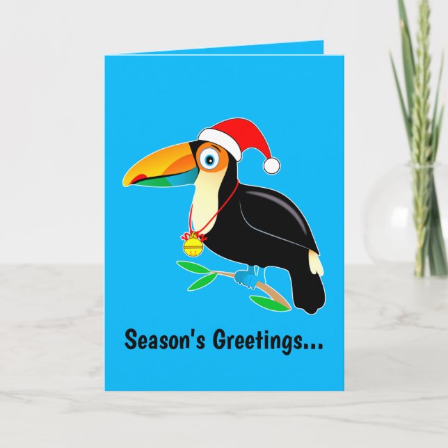 Tarjeta Festiva ¡Toucan con Santa Hat Felices Fiestas! (Anverso)