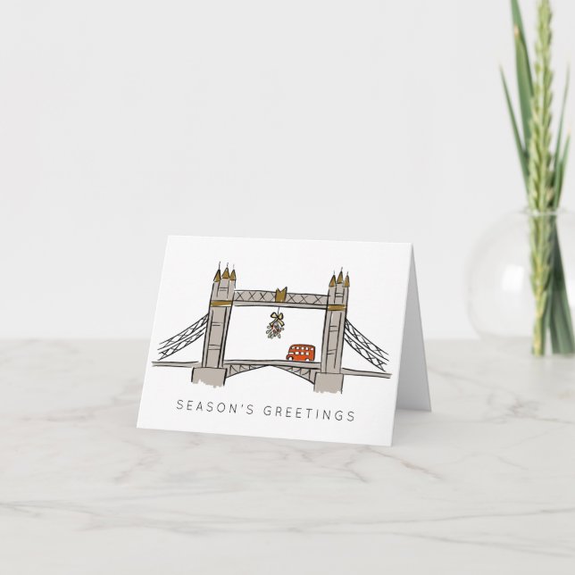 Tarjeta Festiva Tower Bridge London Doble Decker Navidades (Anverso)
